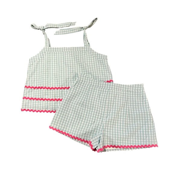 TCEC Blue Gingham & Pink Ric Rac Short Set - Size Large - Picture 3 of 14
